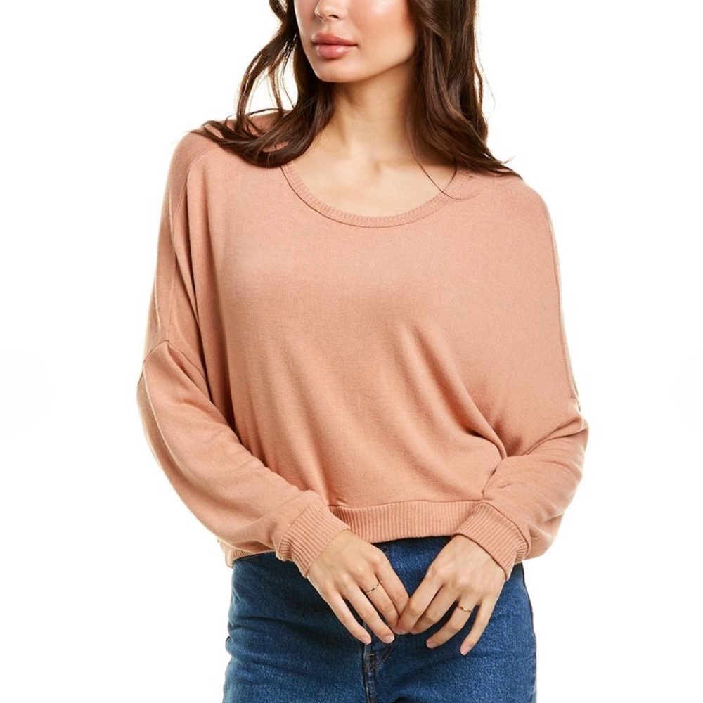Project Social T Cropped Sweatshirt Batwing Sleeves & Cut-Out Back w/ Twist Hem